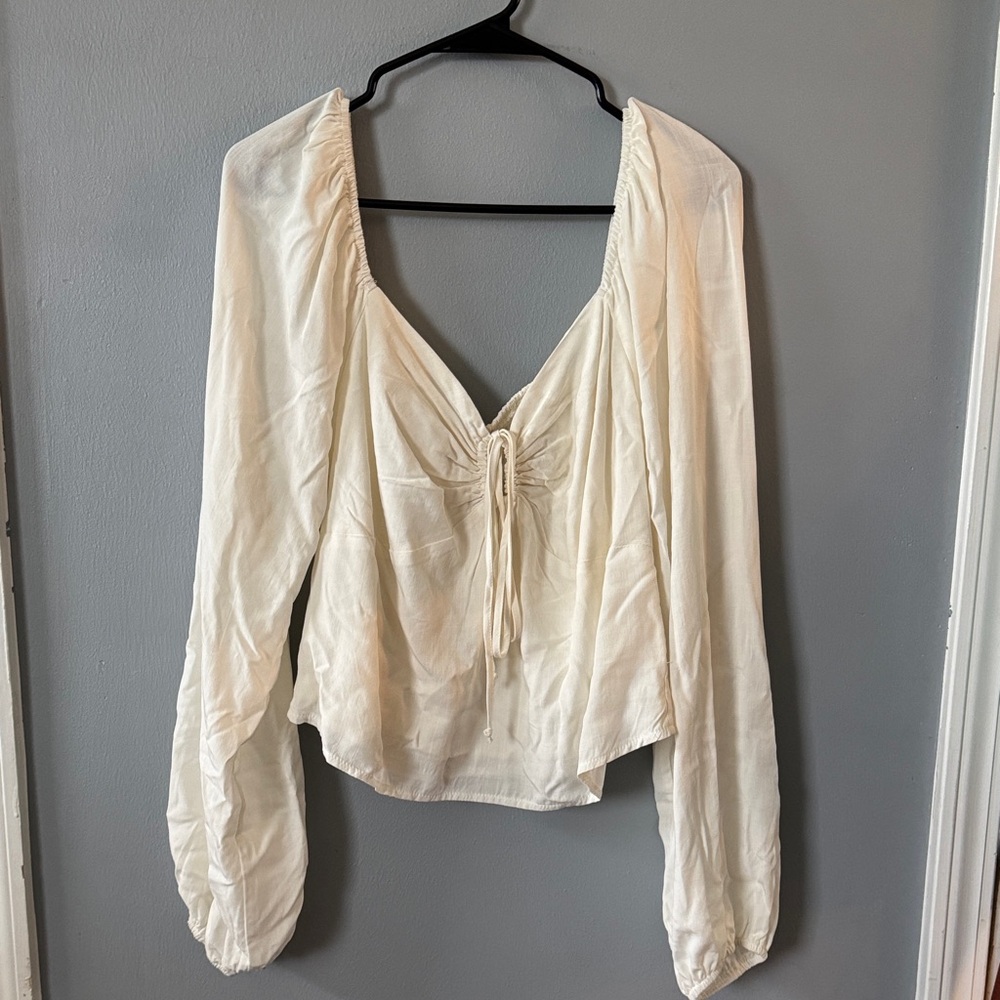GB girls Cream Sweetheart Drawstring Long Sleeve Blouse